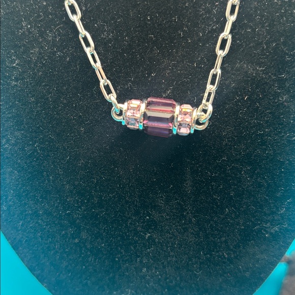 Judith Lieber Sterling Silver Necklace with a purple crystal embellished bar EUC - Picture 3 of 4